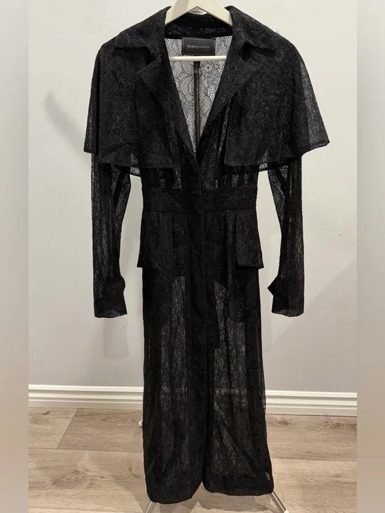 BCBGMaxAzria Lace Peplum Long Trench XXS - Picture 2 of 12